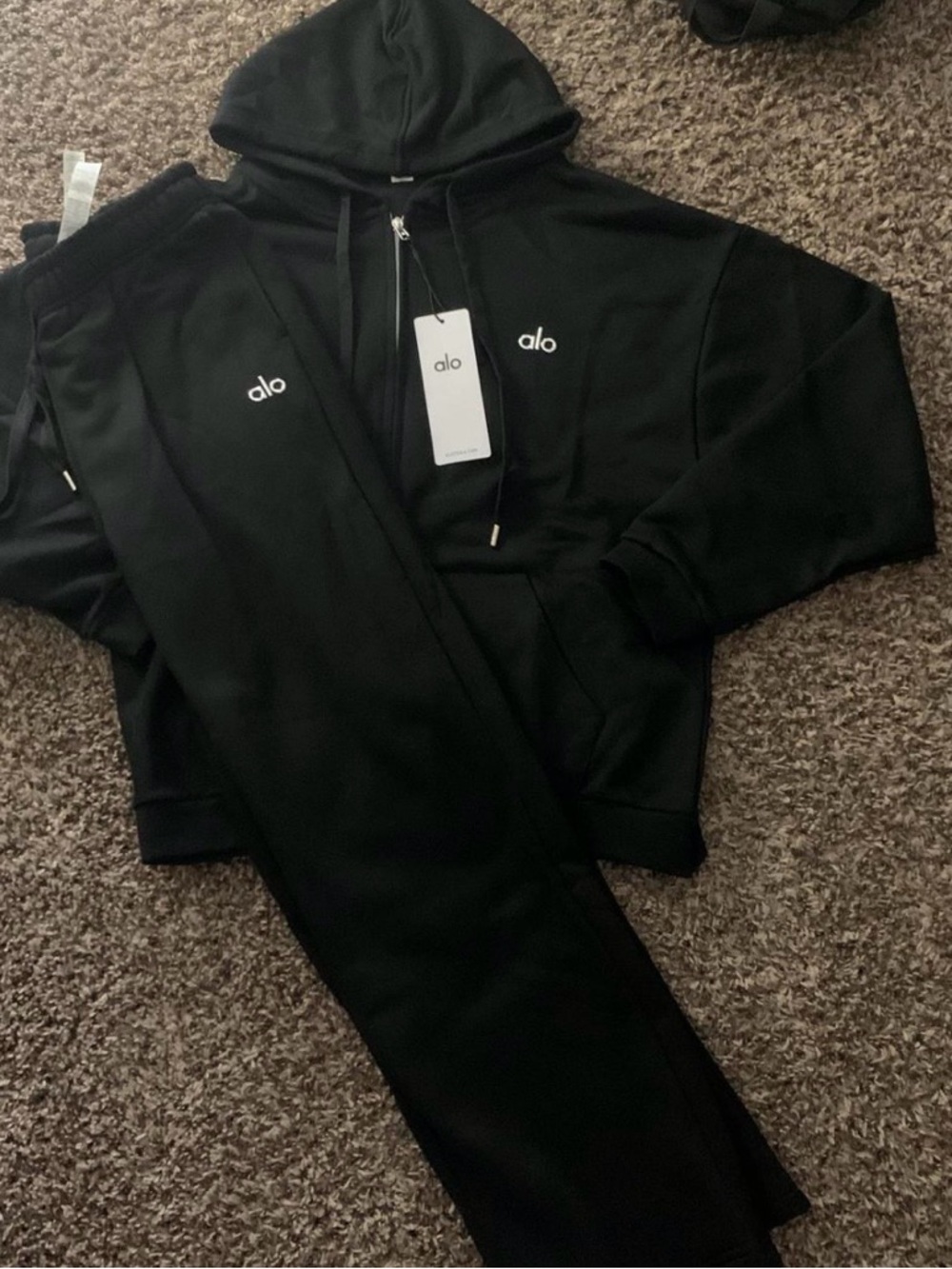 ALO Yoga Black Hoodie with Silver Logo Accent